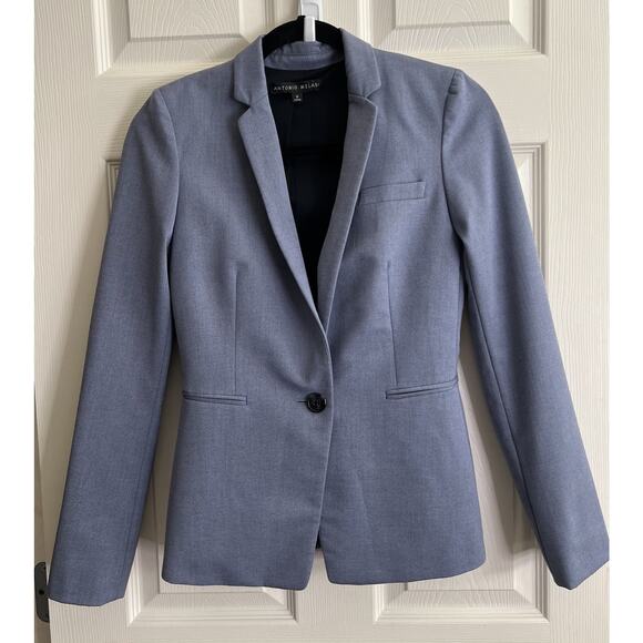 ANTONIO MELANIE Women's Blue Blazer Jacket Straight Leg Pant Suit - Picture 2 of 16